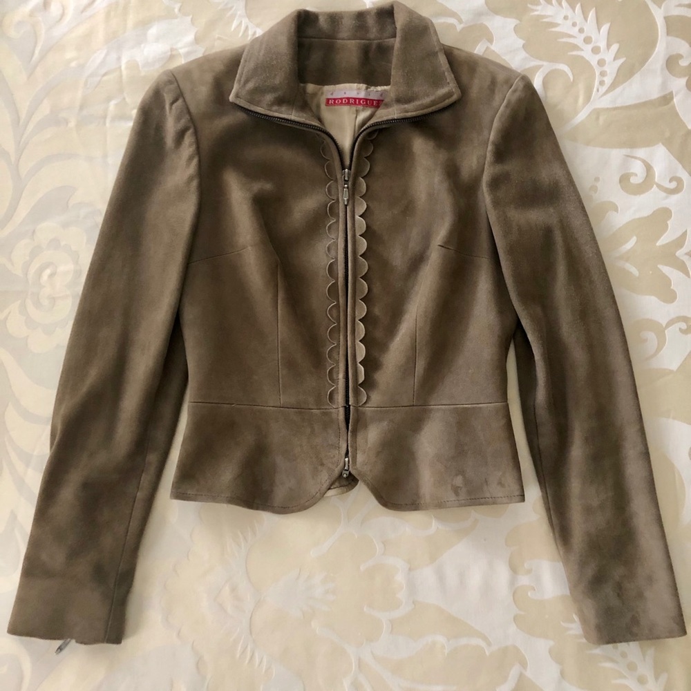 David Rodriguez Taupe Suede Peplum Jacket